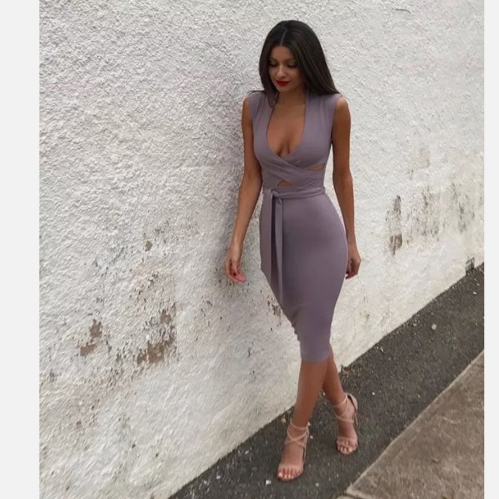 Nookie Miami Midi Dress Taupe Size large